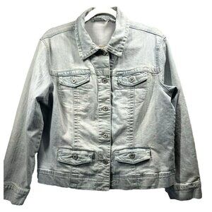 Chico's Platinum Womens Jean Jacket Large Denim Flap Pockets Cotton Blend Retro